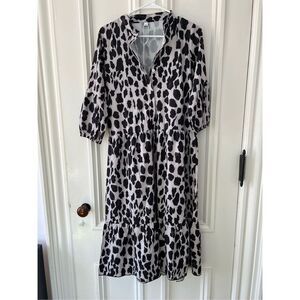 NWT leopard print cream black and brown  long sleeve lightweight dress S
